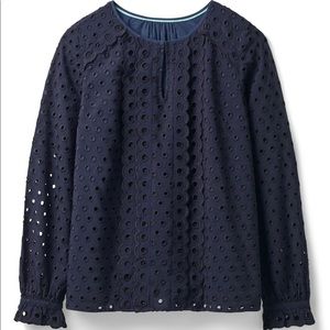 Navy Eyelet Jersey Top